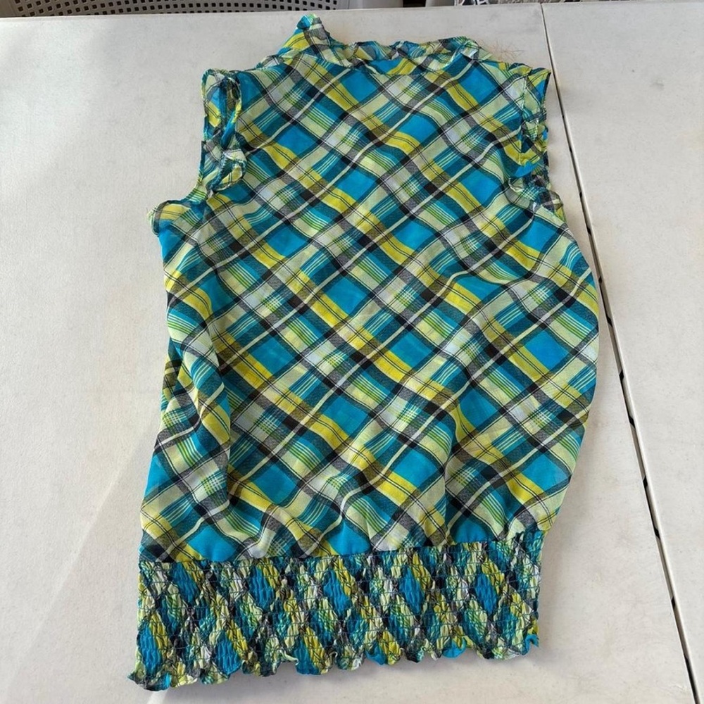 Y2K Forever 21 Blue and Green Plaid Blouse - Picture 5 of 5
